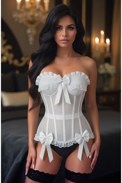 Top Drawer Steel Boned White Mesh Underwire Bustier Corset