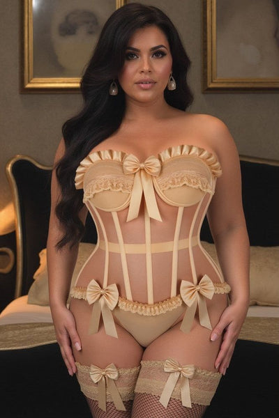 Top Drawer Steel Boned Nude Mesh Underwire Bustier Corset