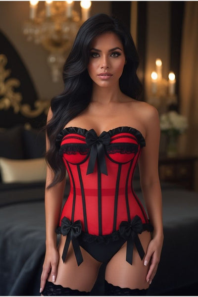 Top Drawer Steel Boned Red/Black Mesh Underwire Bustier Corset