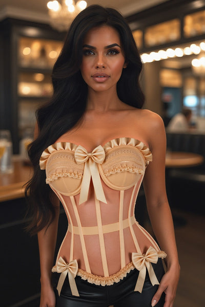 Top Drawer Steel Boned Nude Mesh Underwire Bustier Corset