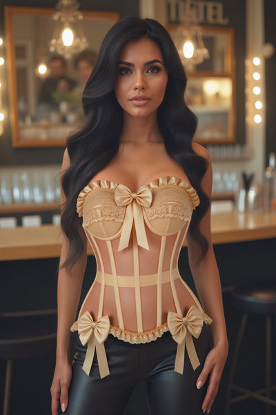 Top Drawer Steel Boned Nude Mesh Underwire Bustier Corset