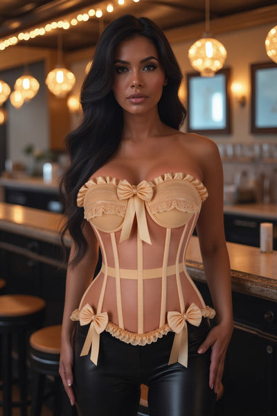 Top Drawer Steel Boned Nude Mesh Underwire Bustier Corset