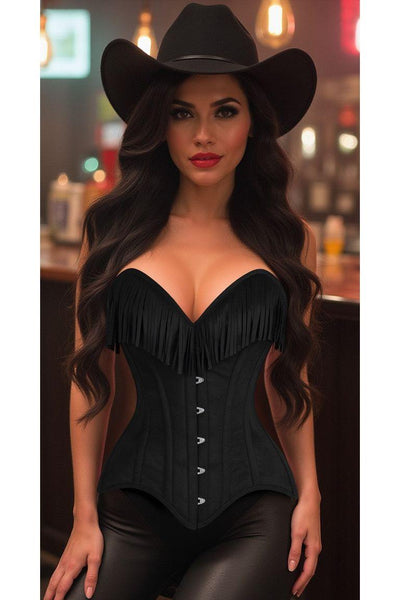 Top Drawer Black Suede Steel Boned Overbust Corset w/Fringe