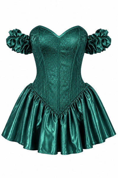 Top Drawer Emerald Green Brocade & Silk Steel Boned Corset Dress w/Sleeves