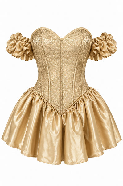 Top Drawer Gold Brocade & Silk Steel Boned Corset Dress w/Sleeves