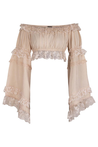 Beige Smocked Flare Sleeve Peasant Top - Daisy Corsets