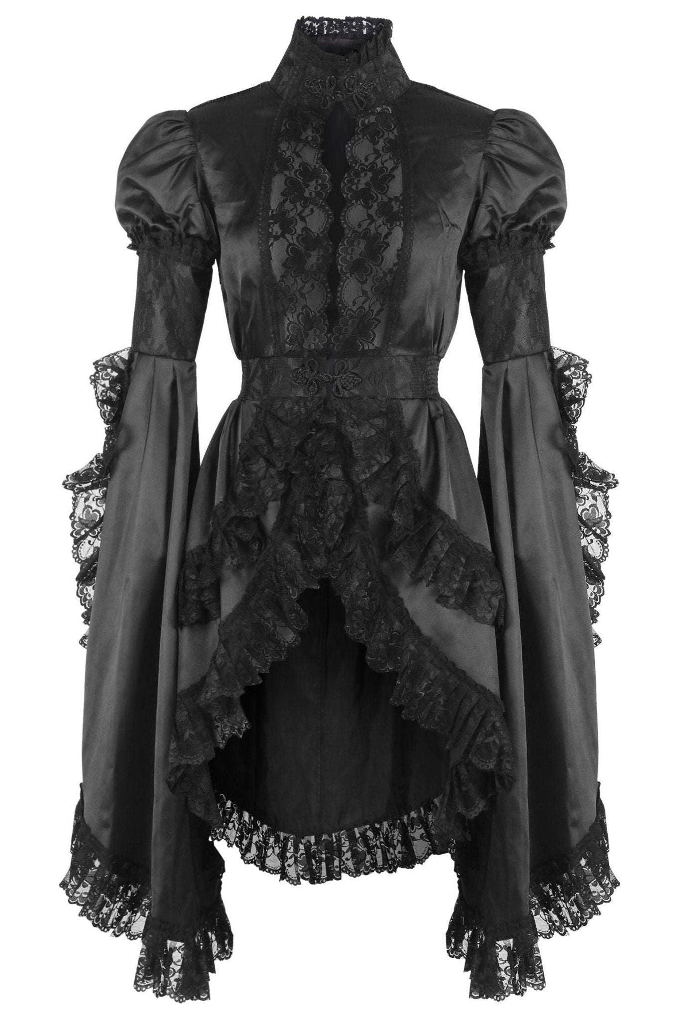 Black Satin & Lace Ruffled Jacket - Daisy Corsets