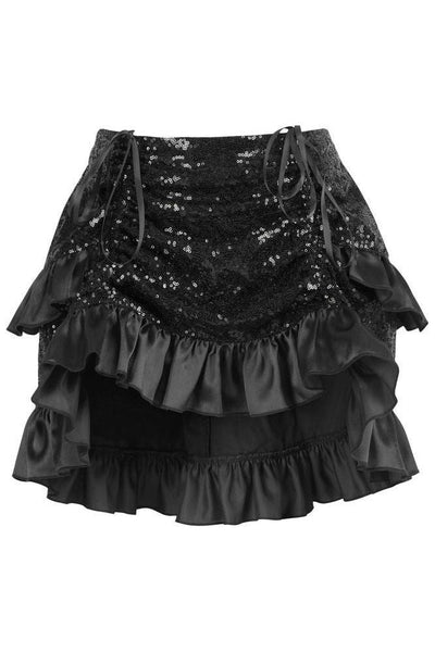 Black Sequin Ruched Bustle Skirt