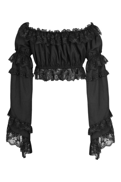 Black Smocked Flare Sleeve Peasant Top - Daisy Corsets