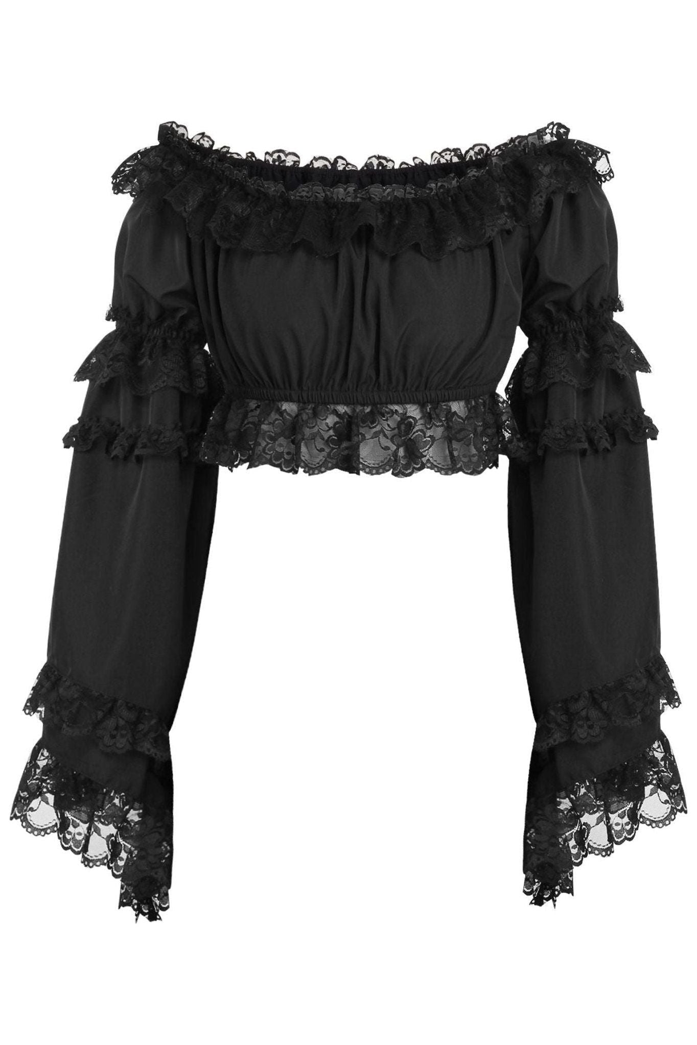Black Smocked Flare Sleeve Peasant Top - Daisy Corsets