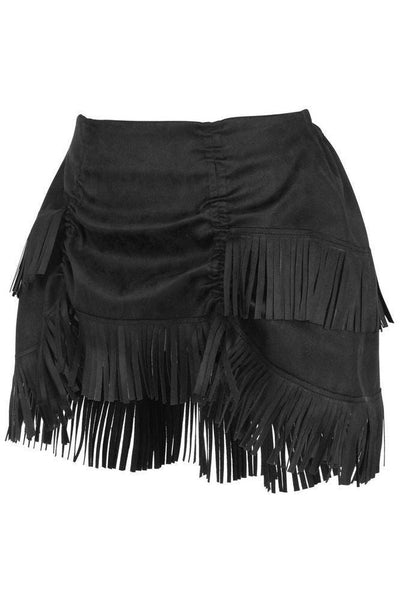 Black Suede Ruched Bustle Skirt w/Fringe - Daisy Corsets