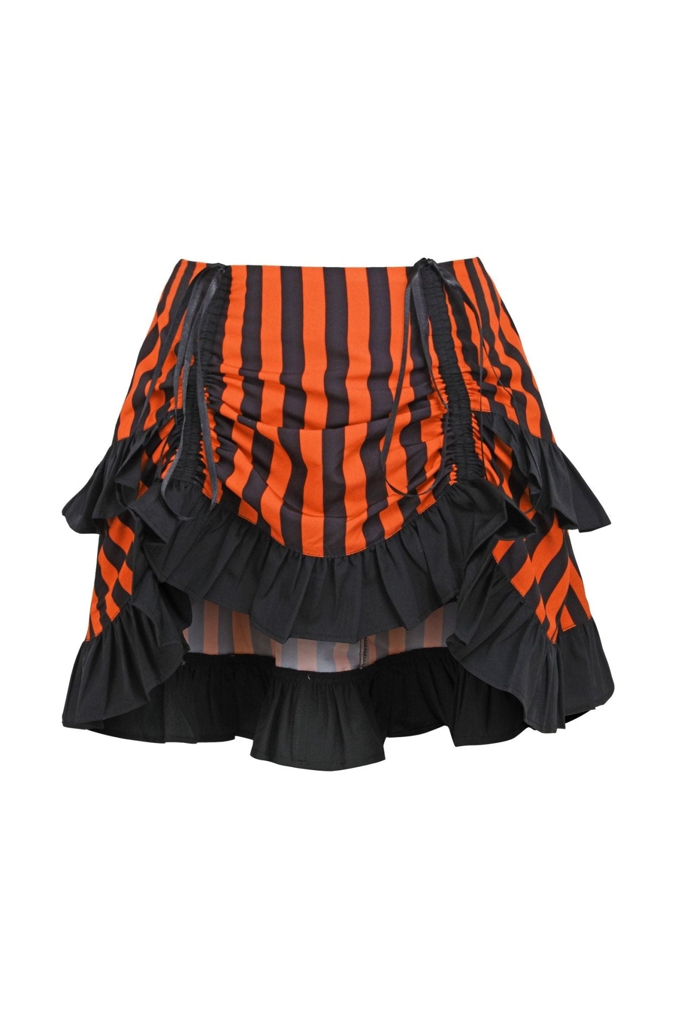 Black/Orange Striped Ruched Bustle Skirt - Daisy Corsets