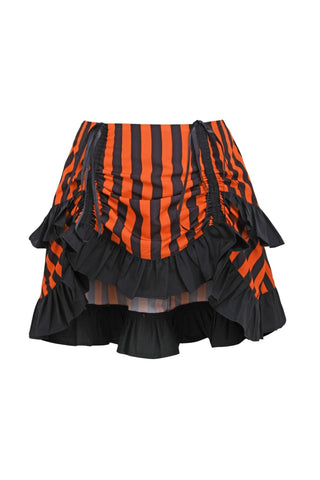 Black/Orange Striped Ruched Bustle Skirt - Daisy Corsets