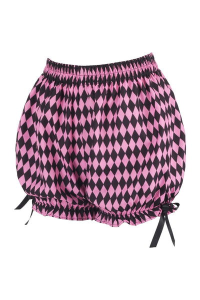 Black/Pink Diamond Print Harlequin Pattern Crepe Bloomers - Daisy Corsets