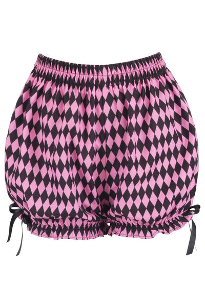 Black/Pink Diamond Print Harlequin Pattern Crepe Bloomers - Daisy Corsets