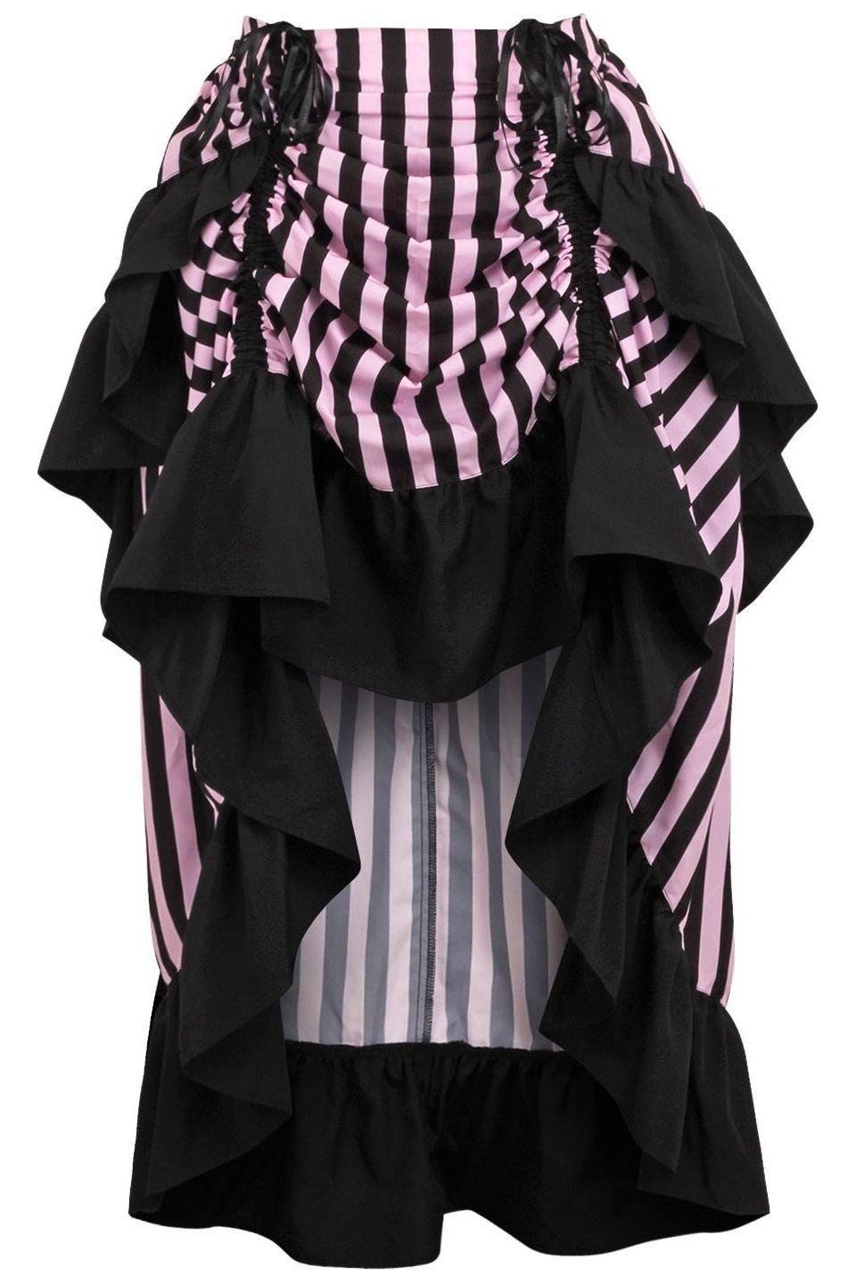 Black/Pink Stripe Adjustable High Low Skirt - Daisy Corsets