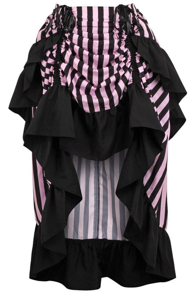 Black/Pink Stripe Adjustable High Low Skirt - Daisy Corsets