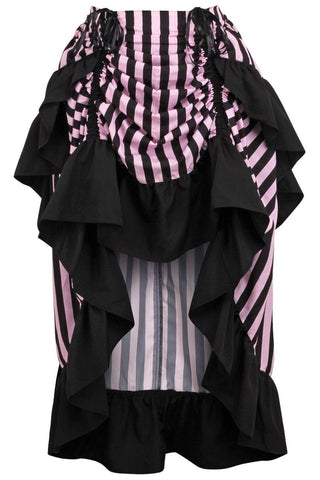 Black/Pink Stripe Adjustable High Low Skirt - Daisy Corsets