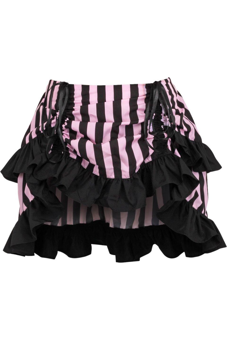 Black/Pink Striped Ruched Bustle Skirt - Daisy Corsets