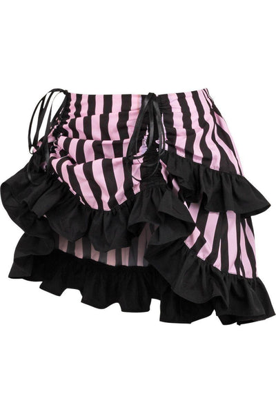 Black/Pink Striped Ruched Bustle Skirt - Daisy Corsets