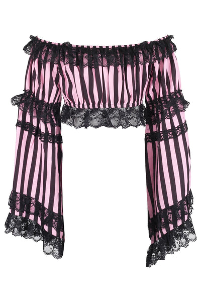 Black/Pink Striped Smocked Flare Sleeve Peasant Top - Daisy Corsets