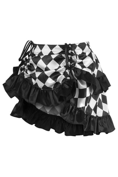 Black/White Diamond Print Satin Ruched Bustle Skirt - Daisy Corsets