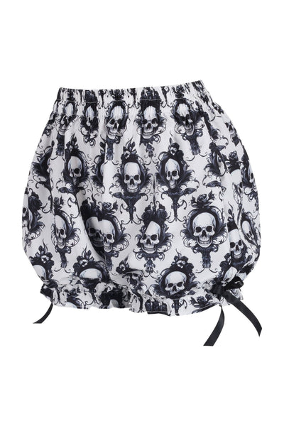 Black/White Skull Print Crepe Bloomers - Daisy Corsets