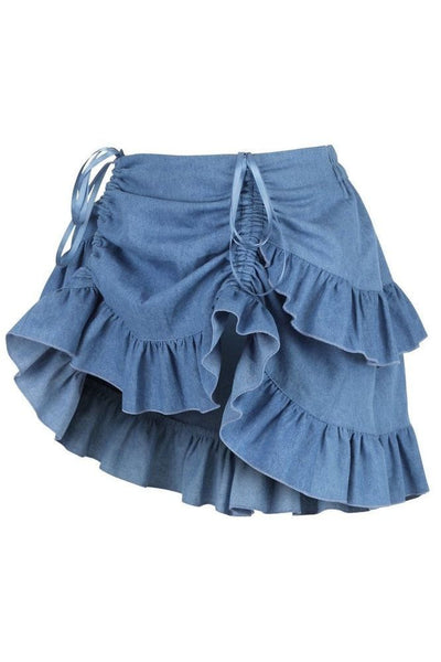 Blue Denim Ruched Bustle Skirt - Daisy Corsets