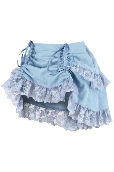 Blue Denim Ruched Bustle Skirt w/Lace - Daisy Corsets