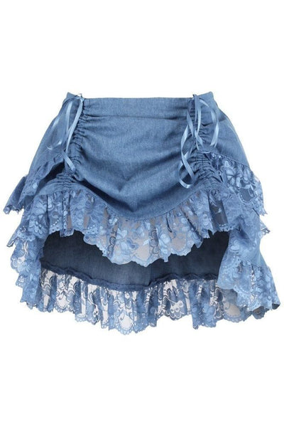 Blue Denim Ruched Bustle Skirt w/Lace - Daisy Corsets