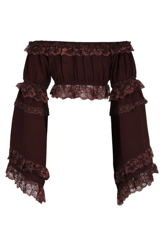 Brown Smocked Flare Sleeve Peasant Top - Daisy Corsets