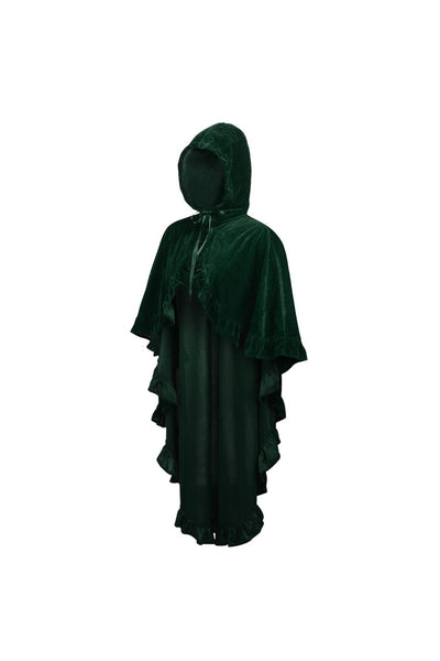 Dark Green Velvet Hooded Ruffle Cape - Daisy Corsets