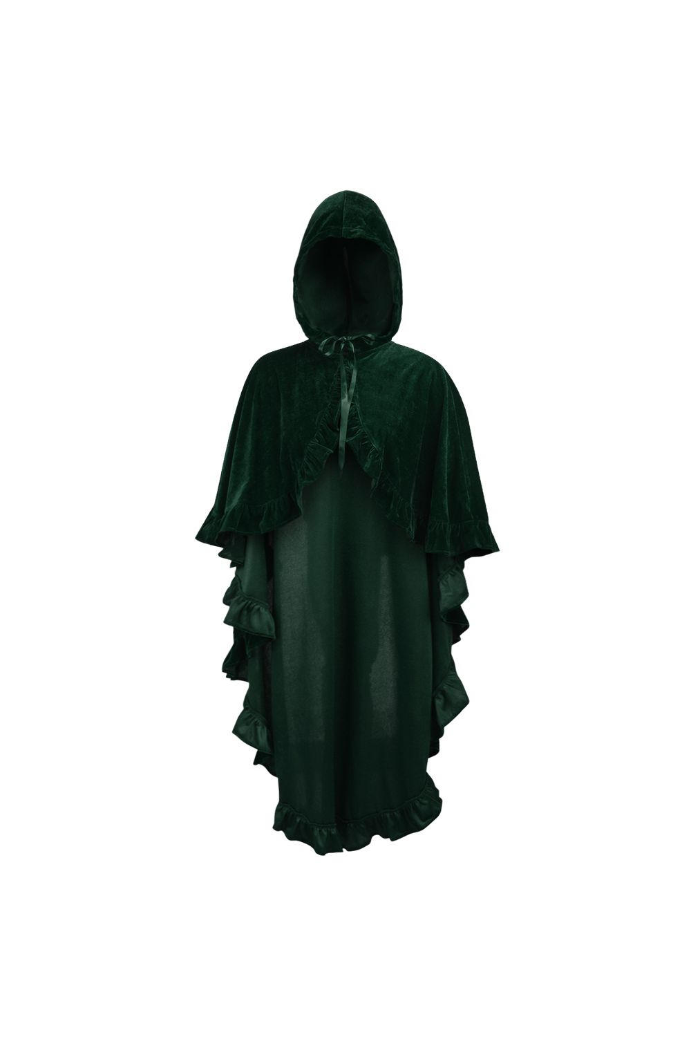 Dark Green Velvet Hooded Ruffle Cape - Daisy Corsets