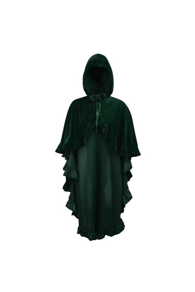 Dark Green Velvet Hooded Ruffle Cape - Daisy Corsets