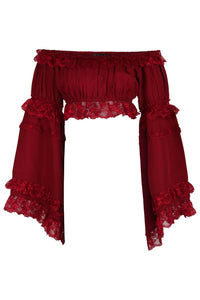 Dark Red Smocked Flare Sleeve Peasant Top - Daisy Corsets