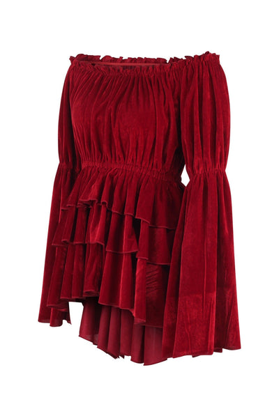 Dark Red Velvet Ruffle Dress - Daisy Corsets