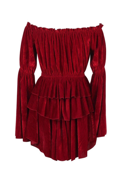 Dark Red Velvet Ruffle Dress - Daisy Corsets