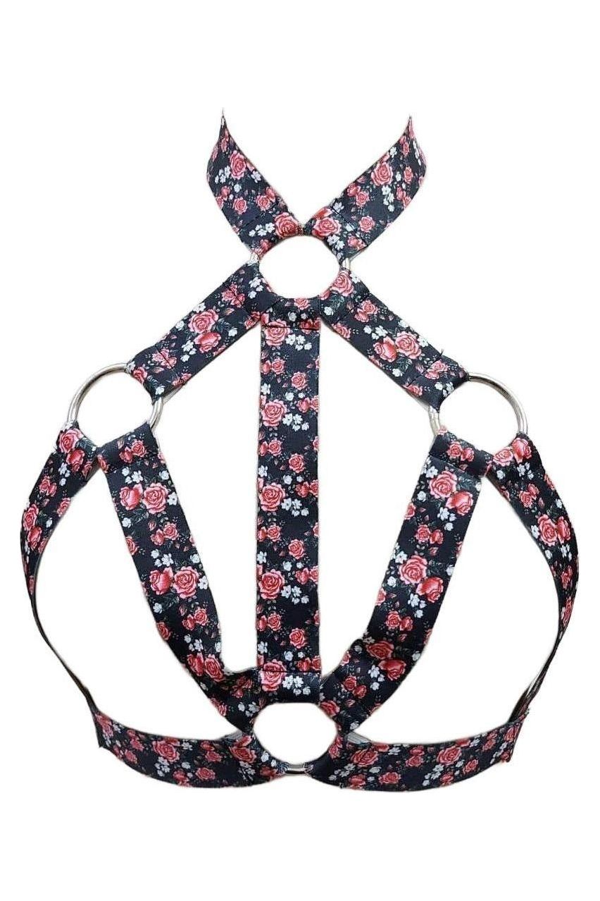 Floral Print Stretchy Body Harness w/Silver Hardware - Daisy Corsets