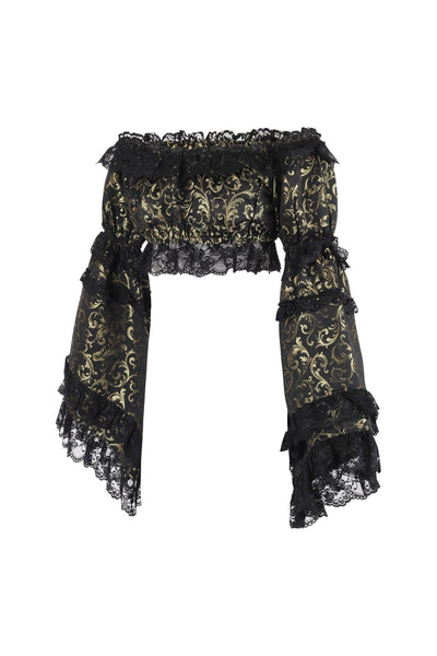 Gold/Black Brocade Smocked Flare Sleeve Peasant Top - Daisy Corsets