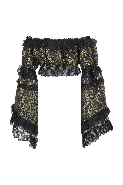 Gold/Black Brocade Smocked Flare Sleeve Peasant Top - Daisy Corsets