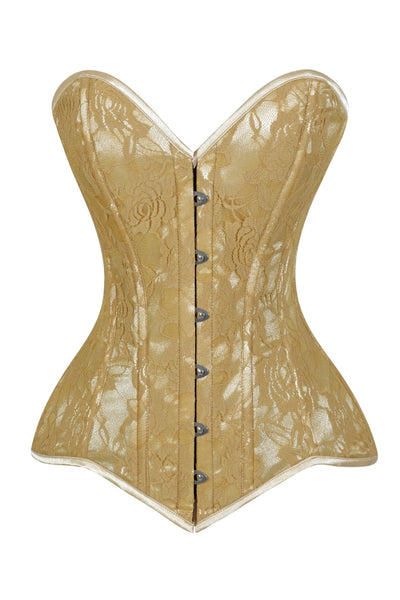 Lavish Beige Lace Overbust Corset Sweetheart Neckline Busk Closure - Daisy Corsets