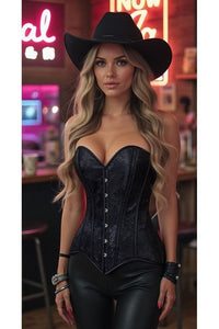 Lavish Black Brocade Overbust Corset W/Busk Closure - Daisy Corsets