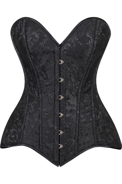 Lavish Black Brocade Overbust Corset W/Busk Closure - Daisy Corsets