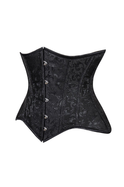 Lavish Black Brocade Waist Cincher Under Bust Corset w/Front Busk Closure - Daisy Corsets