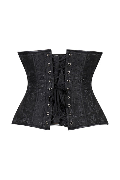 Lavish Black Brocade Waist Cincher Under Bust Corset w/Front Busk Closure - Daisy Corsets