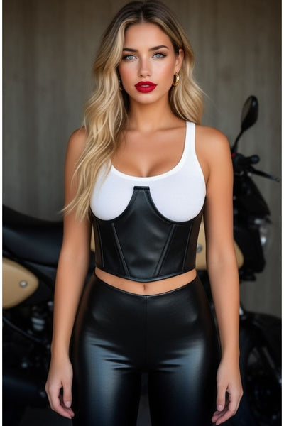 Lavish Black Faux Leather Underwire Cincher Corset - Daisy Corsets