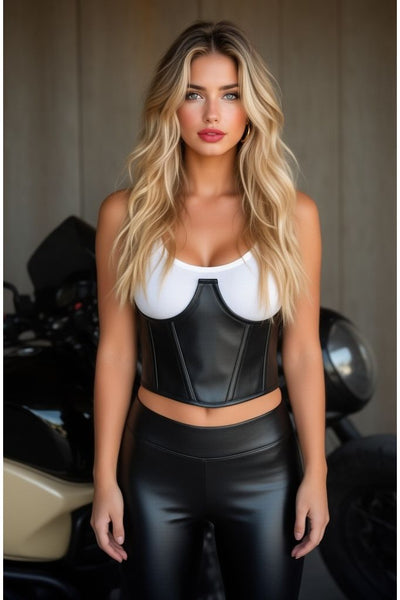 Lavish Black Faux Leather Underwire Cincher Corset - Daisy Corsets