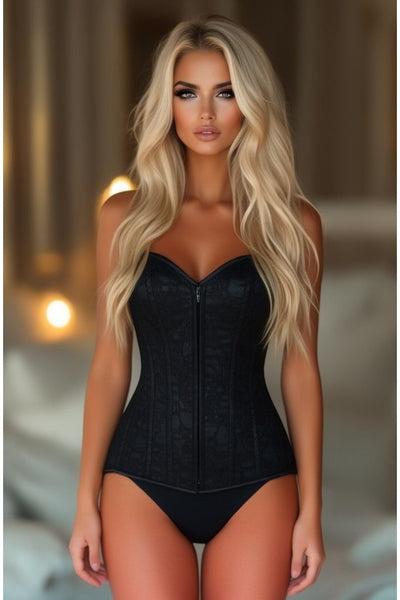 Lavish Black Lace Front Zipper Corset - Daisy Corsets
