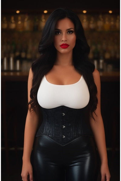 Lavish Black Lace Mini Cincher Underbust Corset Waist Cincher Busk Closure - Daisy Corsets