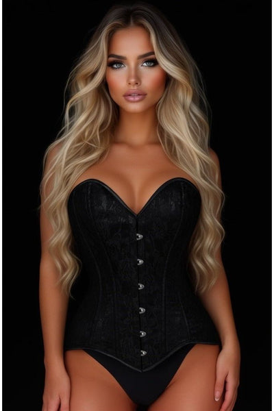 Lavish Black Lace Overbust Corset Sweetheart Neckline Busk Closure - Daisy Corsets